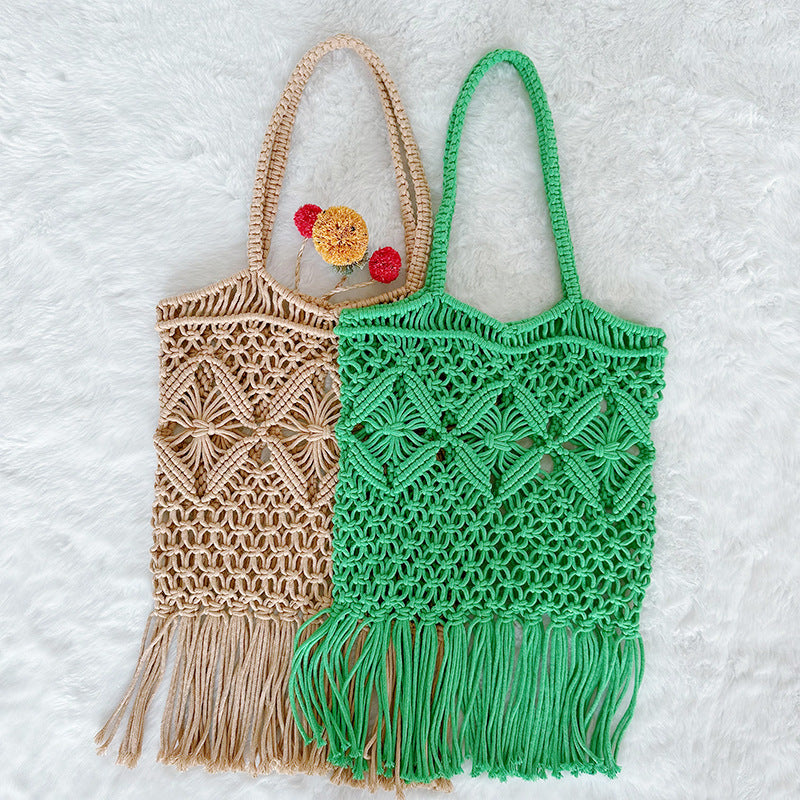 Handmade Woven Pouch Tassel Straw Hollow Handbags