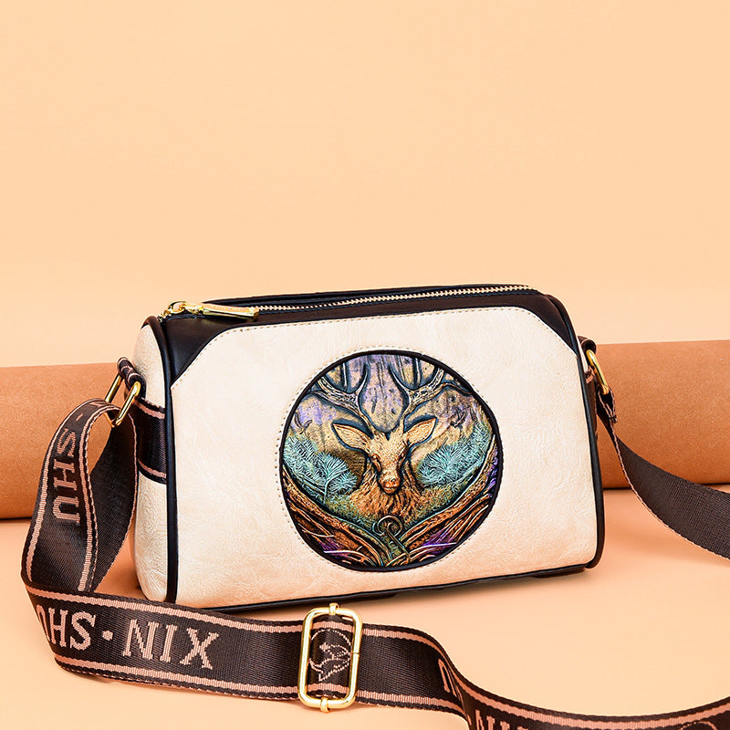 Women's Ethnic Style Pillow National Leather Carving Crossbody Bags