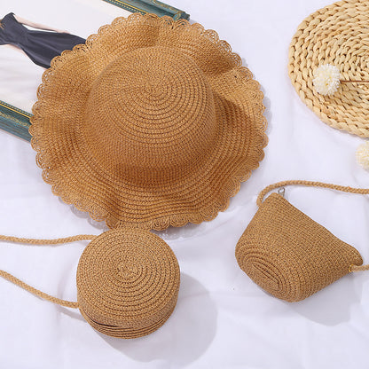 Mini chapeau de paille mignon pour enfant et femme, porte-monnaie pour enfant