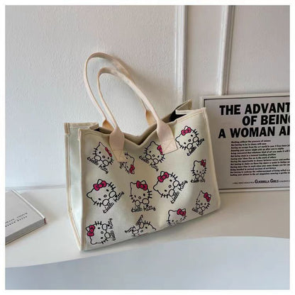 Women's Portable Cartoon Print Hello Kitty Large Shoulder Bags