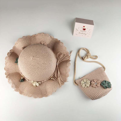 Ensemble de chapeaux tissés tendance pour enfants, mini sacs à bandoulière à fleurs pour enfants