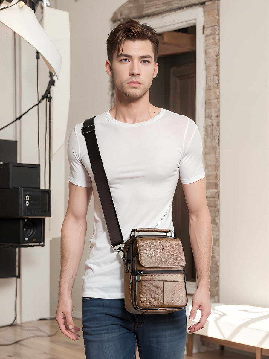 Men's Genuine Leather Vertical Top Layer Cowhide Men's Bags