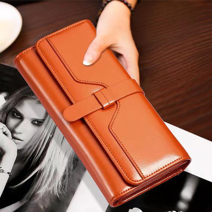 Women's Fashion Oil Wax Leather Three Fold Ladies Wallets