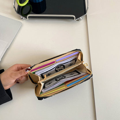 Pochette en coton et lin pour femme Portefeuilles pour femme à longue pince