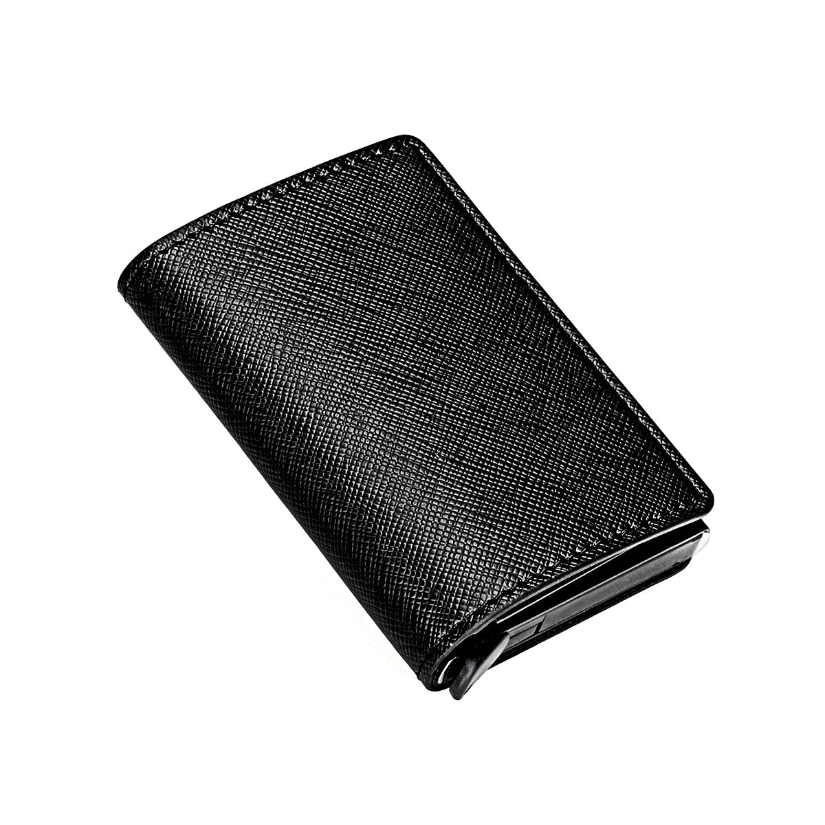 Aluminum Alloy Automatic Pop-up Genuine Leather Multiple Slots Card Holder