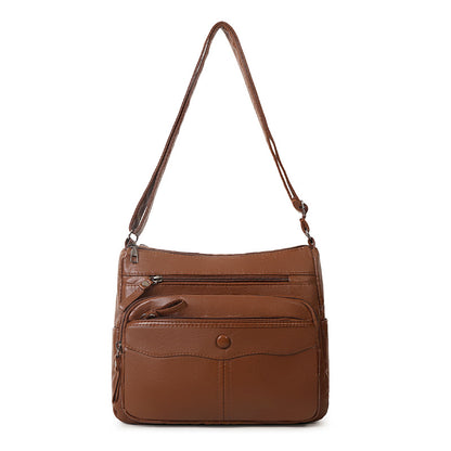 Women's Washed Leather Retro Solid Color Soft Shoulder Bags