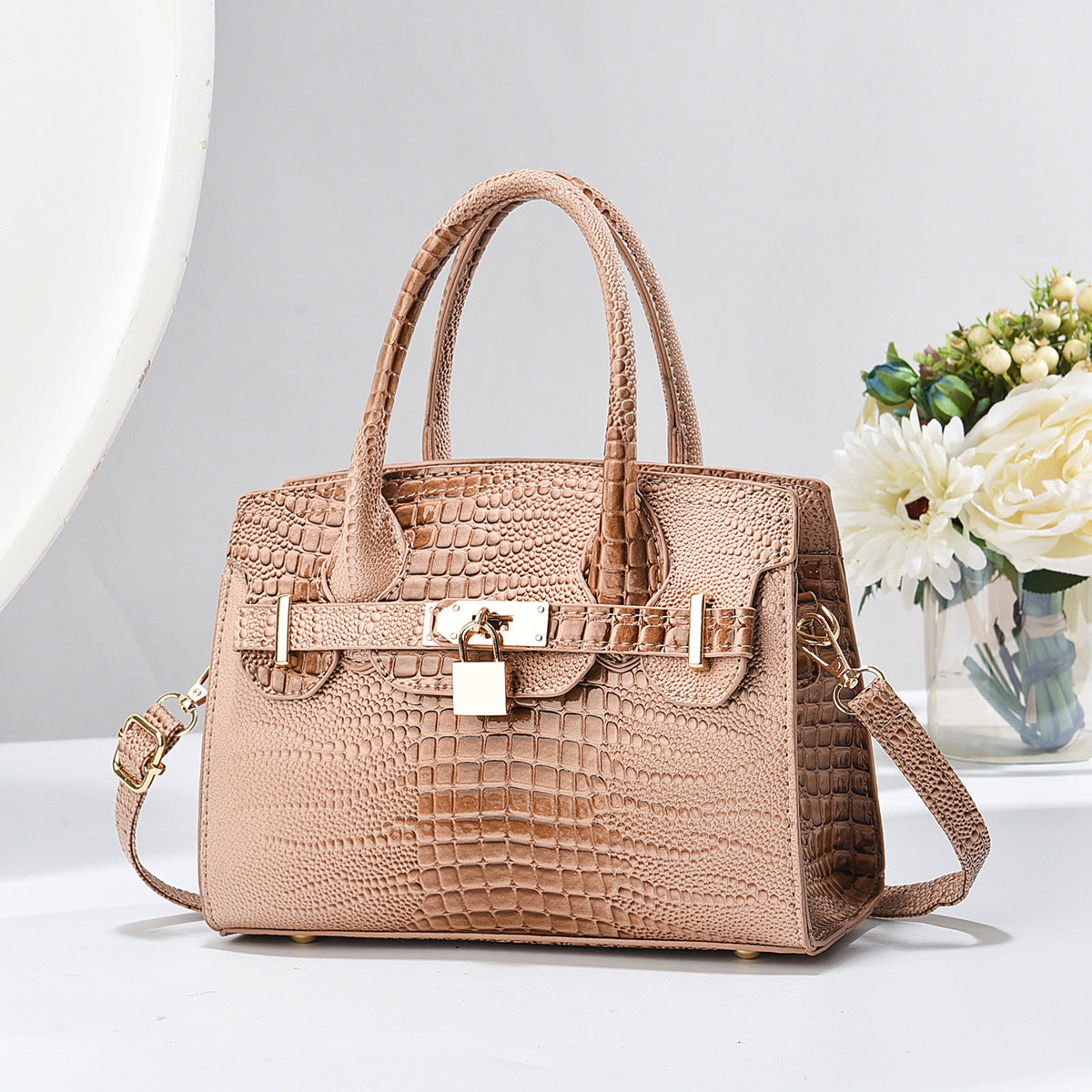 Beautiful Bright Leather Stone Pattern Alligator Handbags