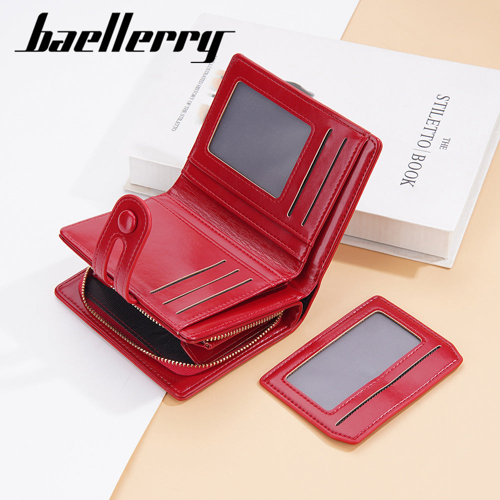 Women's Short Korean Style Oil Wax Leather Glossy Double Ladies Wallets