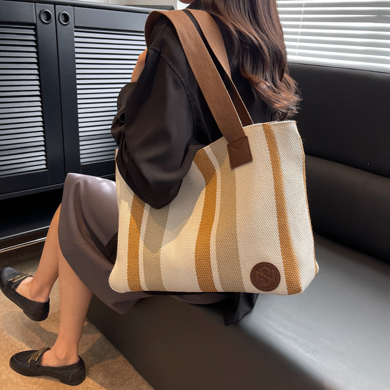 Women's Big Fashion Striped Canvas Commuter Western Shoulder Bags