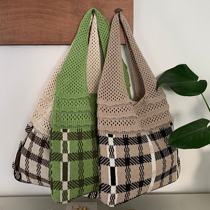 Women's Out Knitted Fashion Plaid Large Capacity Shoulder Bags