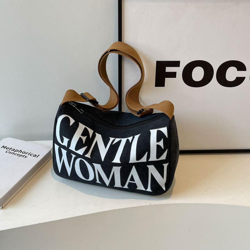 Women's Niche Letter Printing Canvas Contrast Color Bags