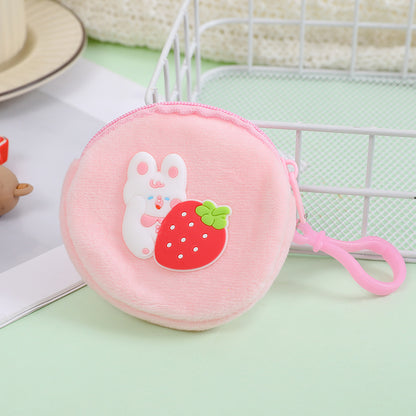 Porte-monnaie rond en peluche avec fermeture éclair pour enfants