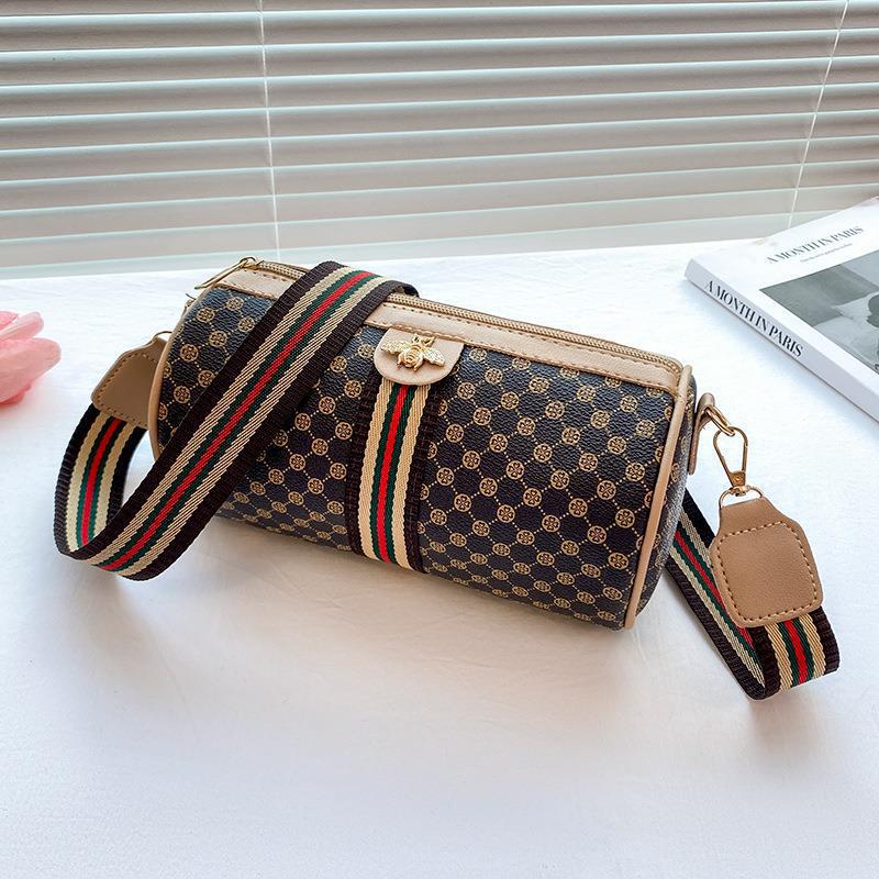 Women's Printing Contrast Color Bee Ribbon Cylindrical Shoulder Bags