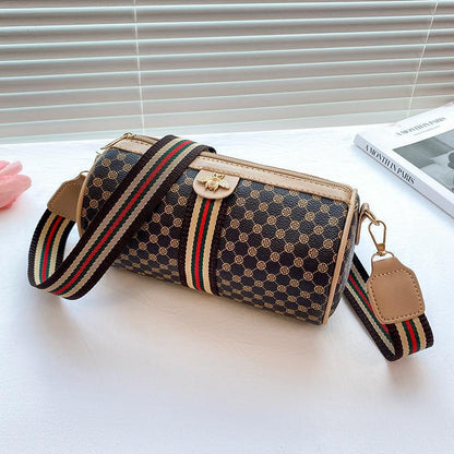 Women's Printing Contrast Color Bee Ribbon Cylindrical Shoulder Bags