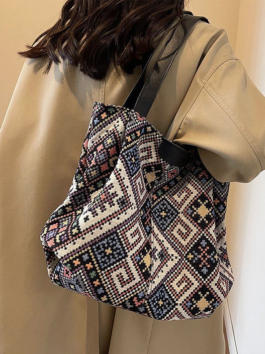 Women's Ethnic Style Tote Canvas College For Shoulder Bags