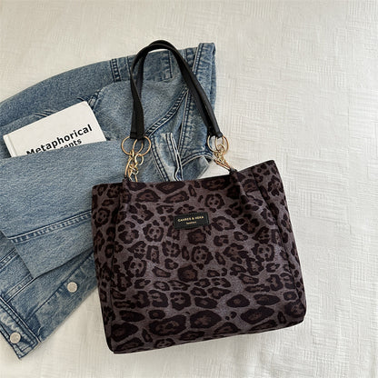 Women's Retro Frosted Large Capacity Leopard Print Shoulder Bags