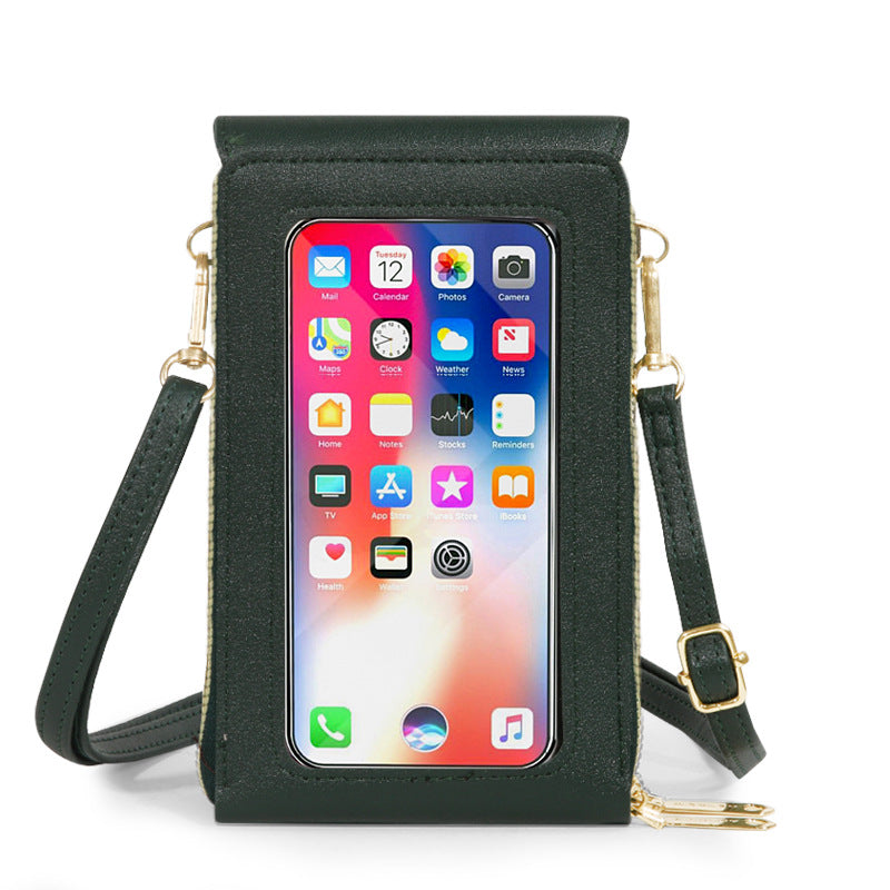 Women's Leather Touch Screen Mobile Retro Solid Phone Bags