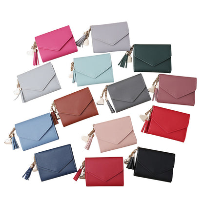 Women's Short Korean Tassel Simple Trifold Ladies Wallets