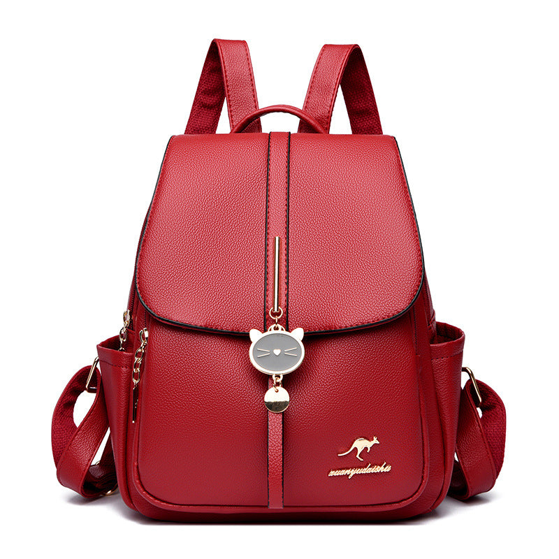 Women's Soft Leather Korean Fashion Large Capacity Backpacks