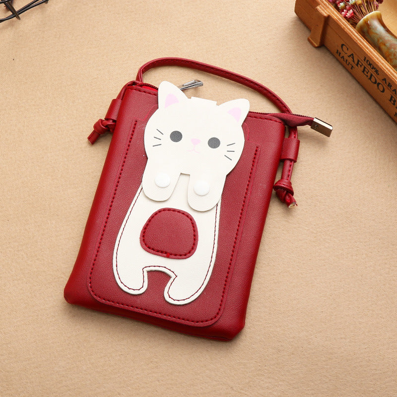 Women's Fashion Korean Simple Cat Long Mini Phone Bags