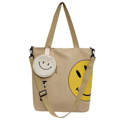 Sacs à bandoulière portables en toile pour femmes avec motif smiley frais et sucré