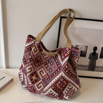 Women's Ethnic Style Tote Canvas College For Shoulder Bags