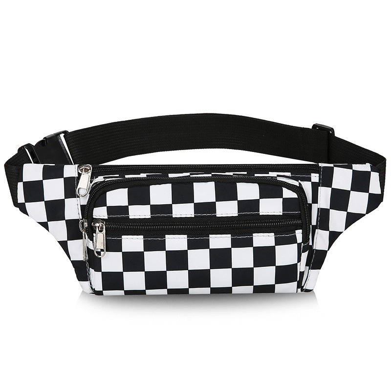 Women's Plaid Fashion Nylon Cloth Black White Cell Large Men's Waist Packs