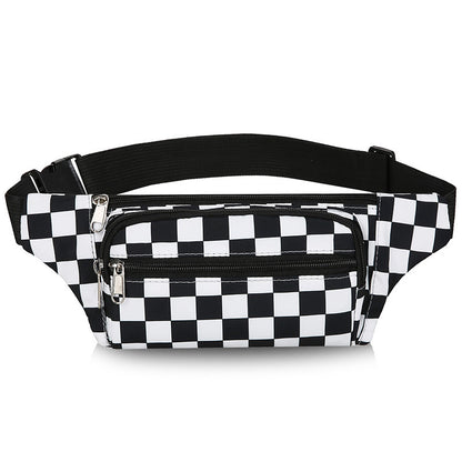 Women's Plaid Fashion Nylon Cloth Black White Cell Large Men's Waist Packs