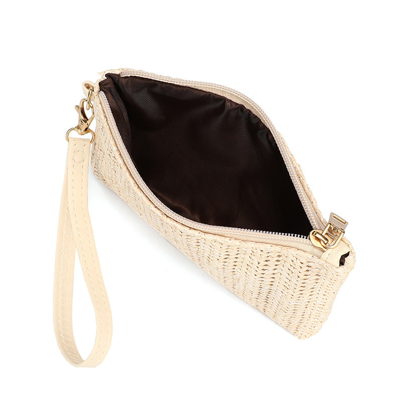 Women's Straw Clutch Large Capacity Zipper Mobile Ladies Wallets