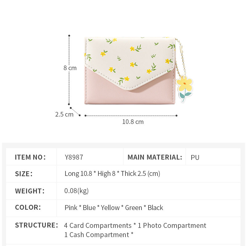 Women's Simple Short Tri Fold Cute Envelope Ladies Wallets