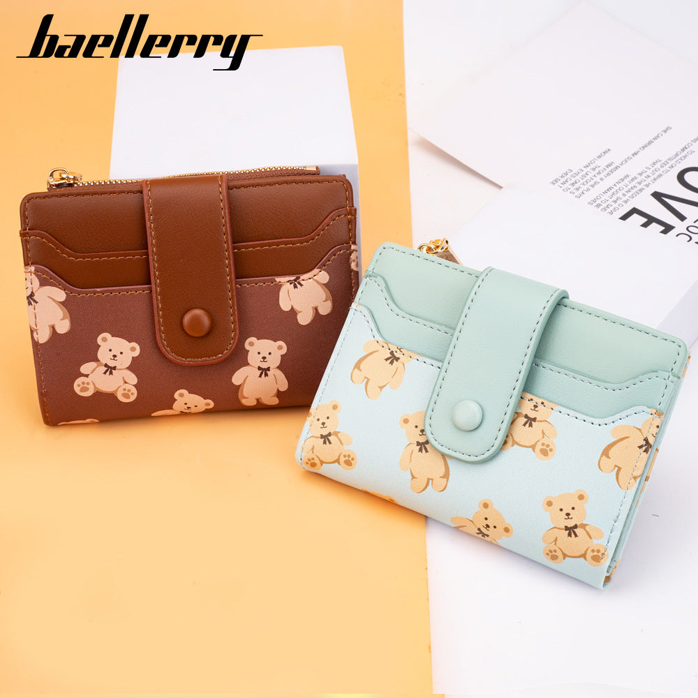 Women's Korean Style Little Bear Printed Zipper Ladies Wallets