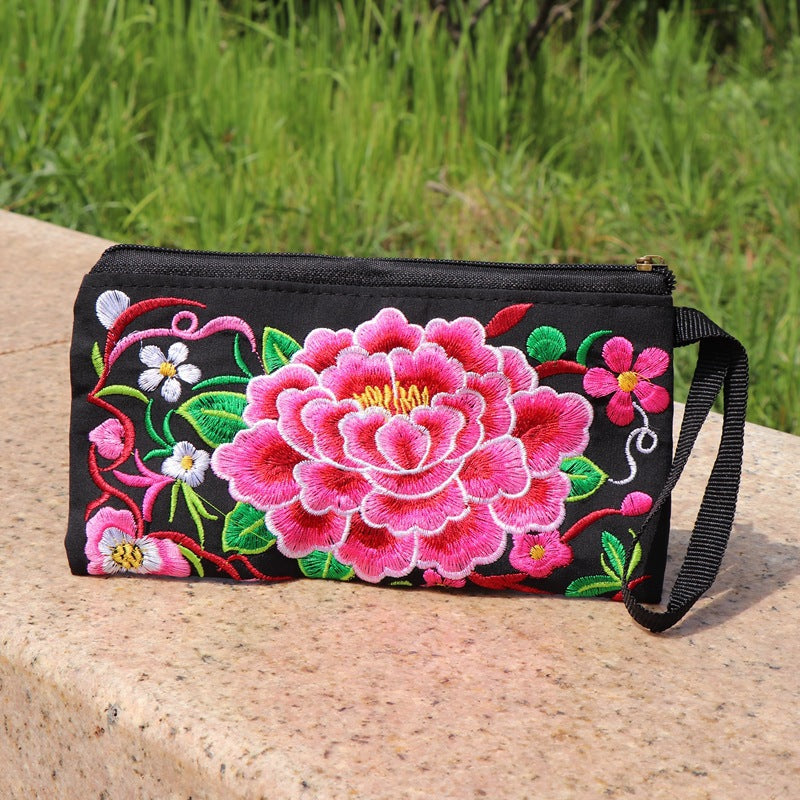 Women's Yunnan Ethnic Embroidery Clutch Fabric Long Change Coin Purses