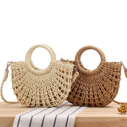 Women's Style Popular Semicircle Hollow Straw Beach Bags