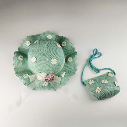 Ensemble de chapeaux tissés tendance pour enfants, mini sacs à bandoulière à fleurs pour enfants