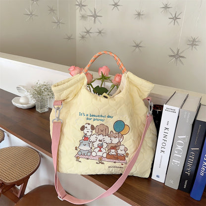 Korean Style Soft Cute Embroidered Quilted Cotton Large Capacity Handbags