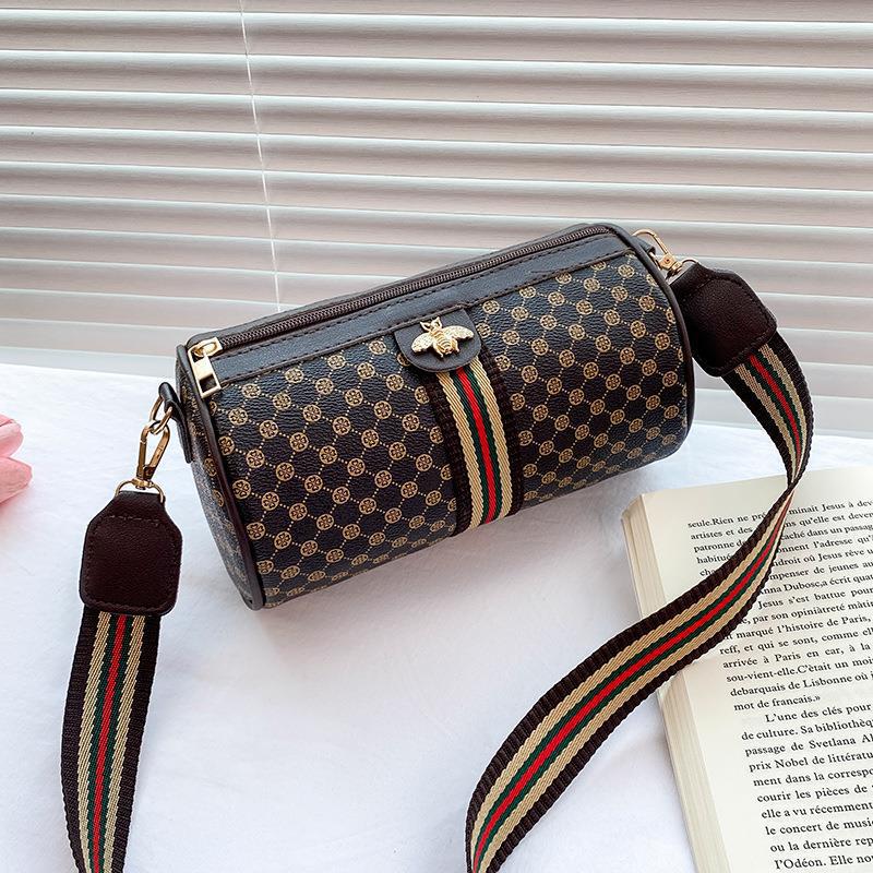 Women's Printing Contrast Color Bee Ribbon Cylindrical Shoulder Bags