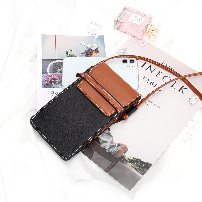 Genuine Leather Vertical First Layer Cattlehide Fashion Contrast Color Phone Bags