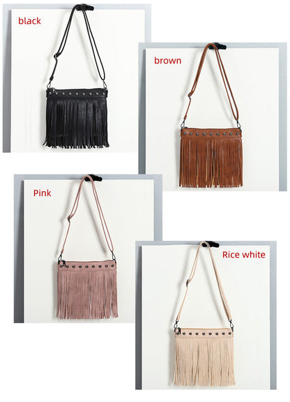 Women's Trendy Fashion Soft Leather Rivet Tassel Crossbody Bags