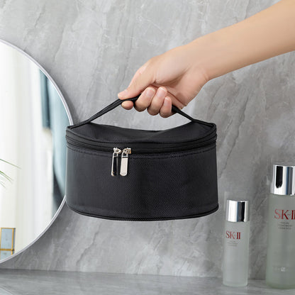 Trousse de toilette cylindrique noire de grande capacité avec couronne de lavage