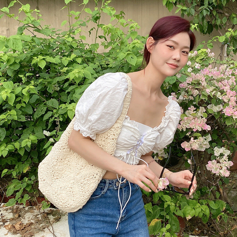 Weaving Hollow Simple Handmade Cotton String Shoulder Bags