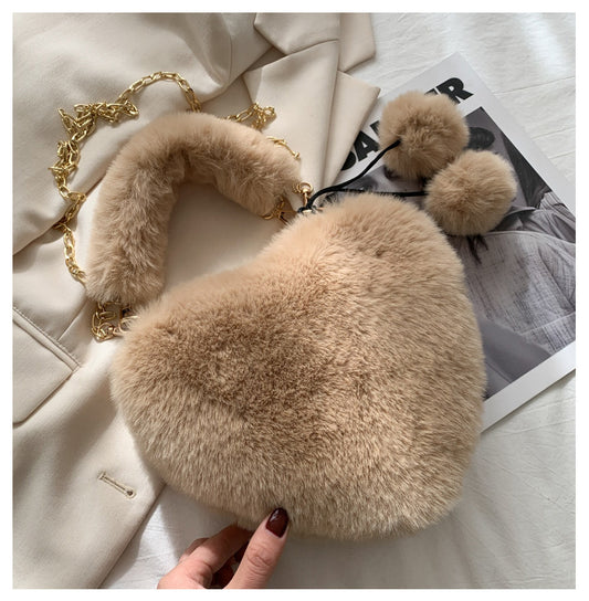 Women's Portable Heart Fashion Plush Heart-shaped Handbags