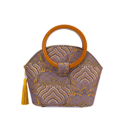 Wooden Shell Cheongsam Antique Printing Zip Shoulder Bags