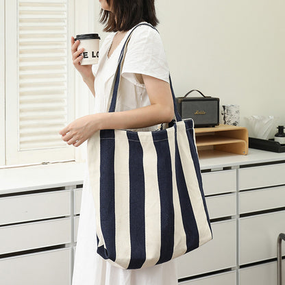 Women's Style Leisure Artistic Canvas Simple Fresh Striped Fashion Shoulder Bags