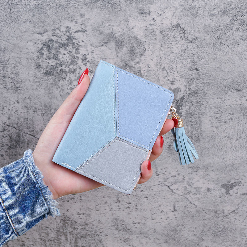 Women's Short Korean Stitching Contrast Color Tassel Ladies Wallets