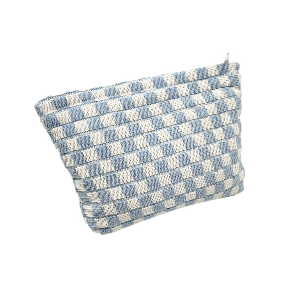 Wool Chessboard Grid Capacity Pencil Knitted Bags