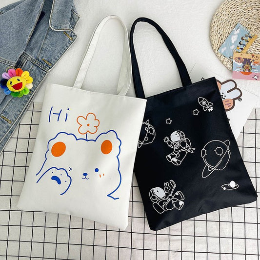 Women's Style Large Capacity Canvas Winter Cartoon Shoulder Bags