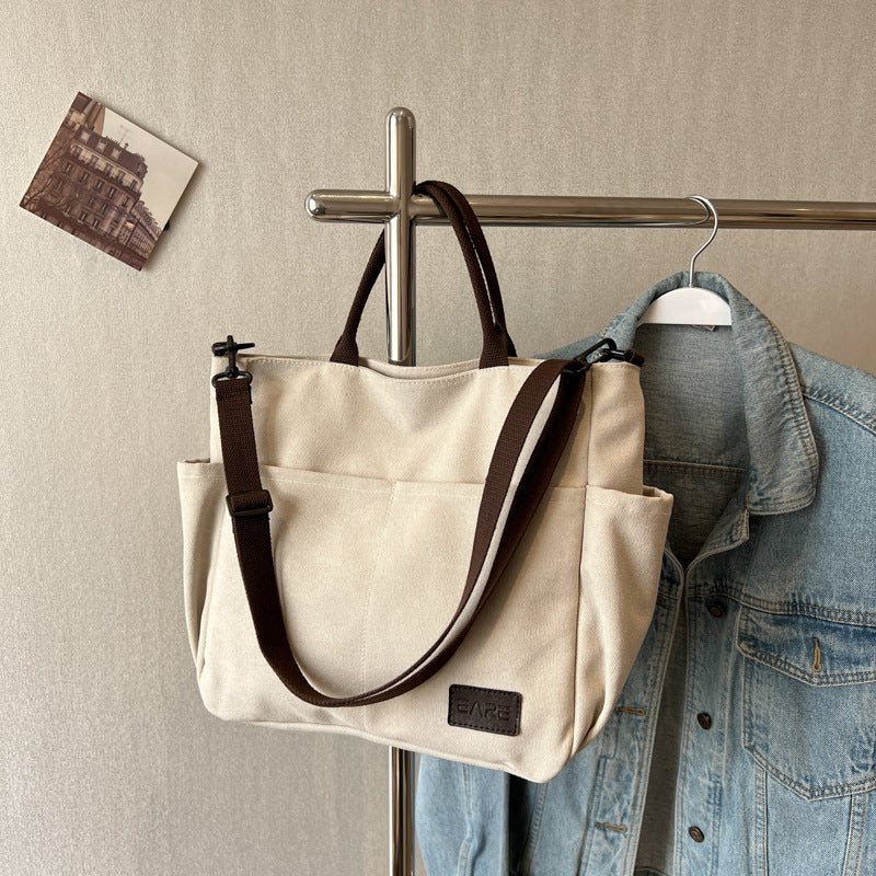 Sac fourre-tout en toile vintage pour femme, sac à bandoulière simple pour ordinateur