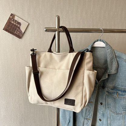 Sac fourre-tout en toile vintage pour femme, sac à bandoulière simple pour ordinateur