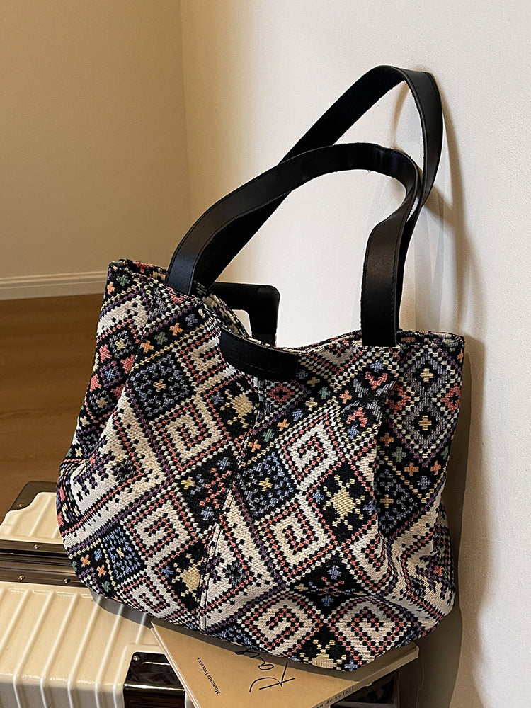 Women's Ethnic Style Tote Canvas College For Shoulder Bags