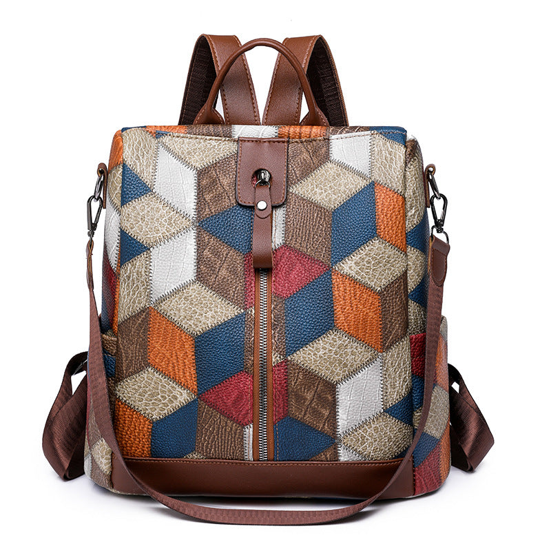 Women's Trendy Stitching Large Capacity Pupil Color Backpacks